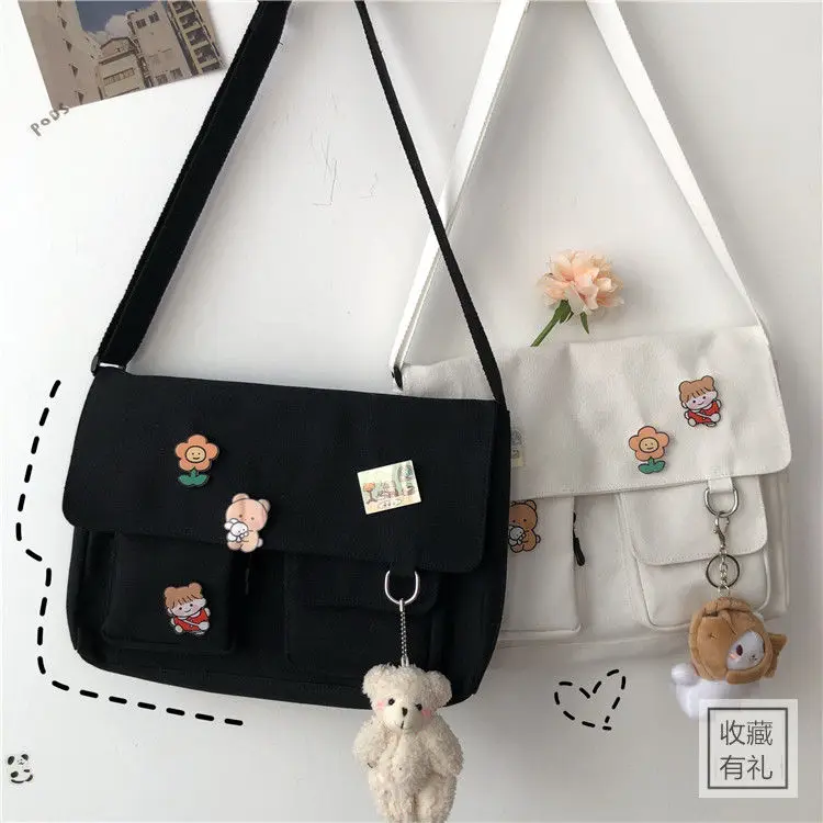 Women Simple Messenger Bag Casual Satchel Ladies Handbags Shoulder Bag Pouch Girls Sweet Printed Canvas Cross School Bags Purses