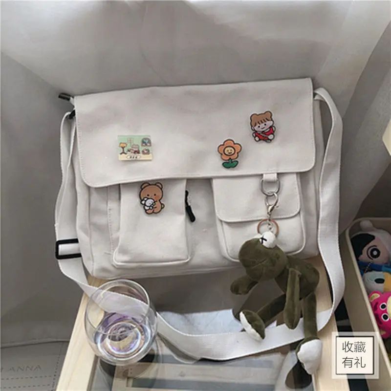 Women Simple Messenger Bag Casual Satchel Ladies Handbags Shoulder Bag Pouch Girls Sweet Printed Canvas Cross School Bags Purses