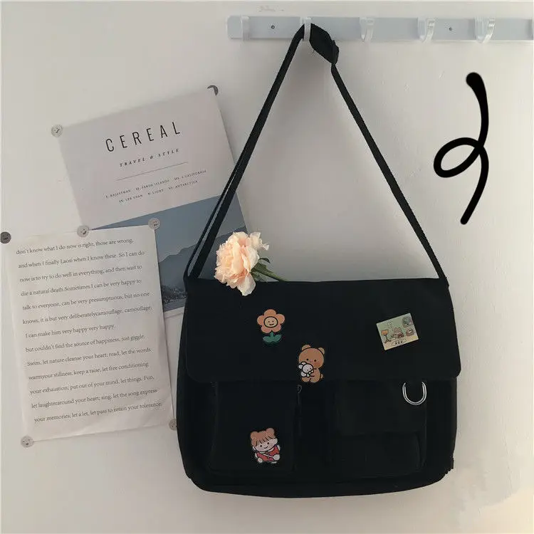 Women Simple Messenger Bag Casual Satchel Ladies Handbags Shoulder Bag Pouch Girls Sweet Printed Canvas Cross School Bags Purses