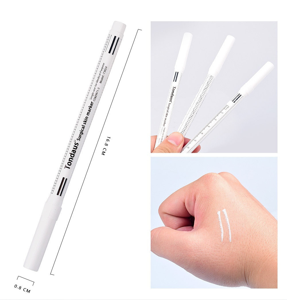 White Surgical Eyebrow Tattoo Skin Marker Pen Tool Accessories With Measuring Ruler Microblading Positioning