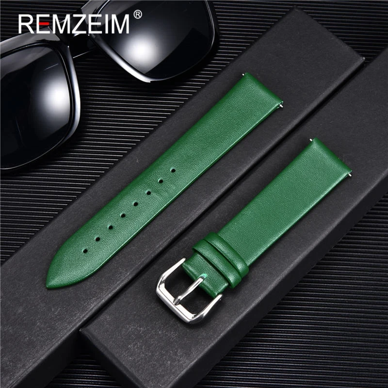 Ultra-thin Genuine Leather Watchband Watch Belt Strap Wristwatches Band 8mm 10mm 12mm 14mm 16mm 18mm 20mm 22mm Red White Black