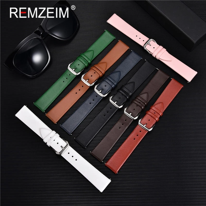 Ultra-thin Genuine Leather Watchband Watch Belt Strap Wristwatches Band 8mm 10mm 12mm 14mm 16mm 18mm 20mm 22mm Red White Black
