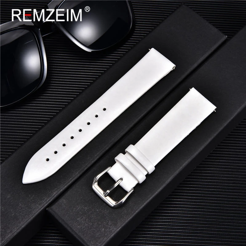Ultra-thin Genuine Leather Watchband Watch Belt Strap Wristwatches Band 8mm 10mm 12mm 14mm 16mm 18mm 20mm 22mm Red White Black
