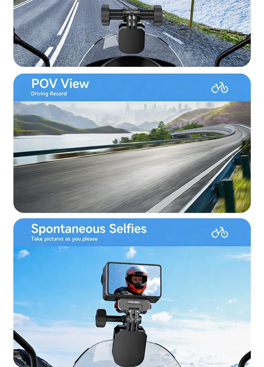 Ronkoen TZ-25 Motorcycle Windshield Clamp Mount Aluminum Alloy For Insta360 X4 Ace Pro 2 / DJI Action 5 Pro Action Camera