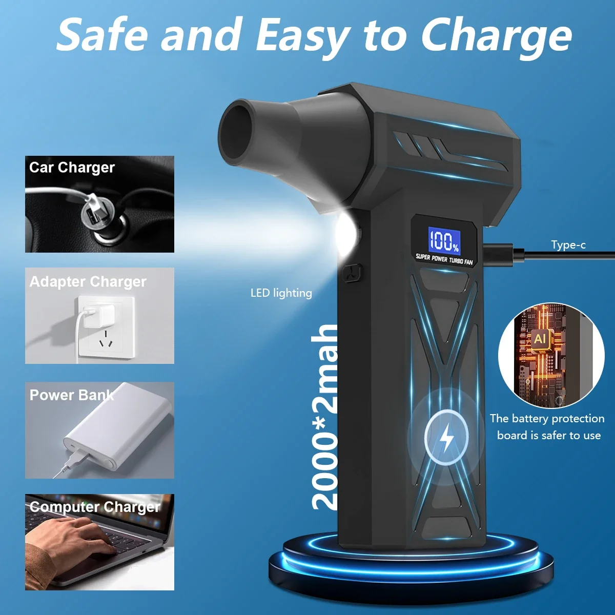 New P70 Air Blower 110000Rpm 4 Gear Adjustable Turbo Blower Jet With Led Light Battery Display Cordless Compressed Air Duster
