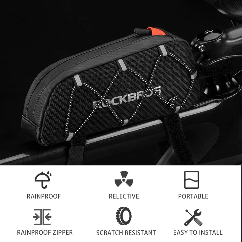 ROCKBROS Bike Bag Waterproof Reflective Front Top Frame Tube Bag Ultralight Bicycle Bag Cycling Bag Touring Riding Gear