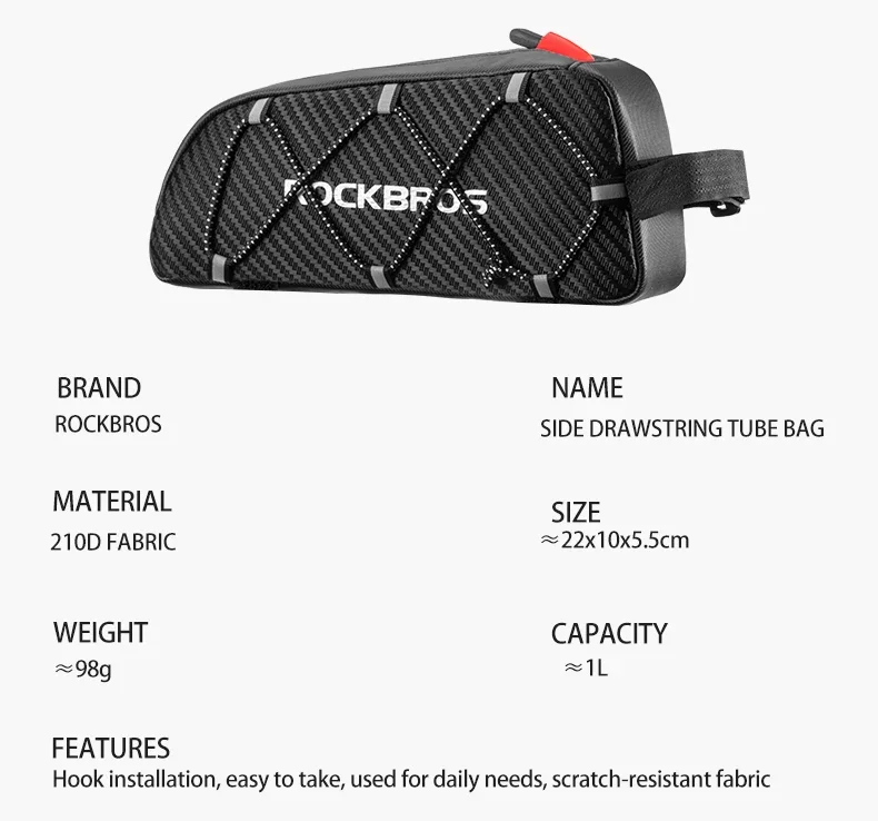 ROCKBROS Bike Bag Waterproof Reflective Front Top Frame Tube Bag Ultralight Bicycle Bag Cycling Bag Touring Riding Gear