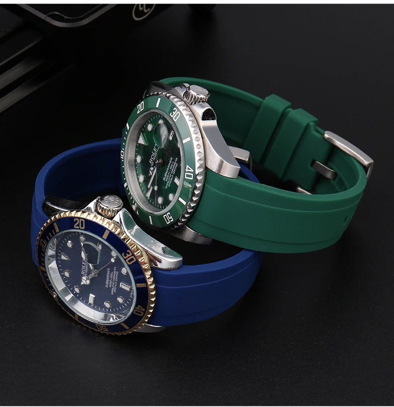 Curved End silicone rubber watch strap for men Rolex Water Ghost seiko citizen tissot 20MM 22MM sport Wristband Universal Belt