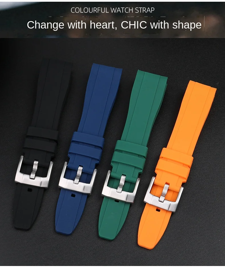 Curved End silicone rubber watch strap for men Rolex Water Ghost seiko citizen tissot 20MM 22MM sport Wristband Universal Belt
