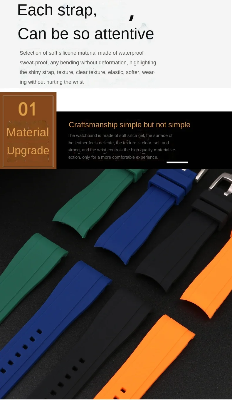 Curved End silicone rubber watch strap for men Rolex Water Ghost seiko citizen tissot 20MM 22MM sport Wristband Universal Belt