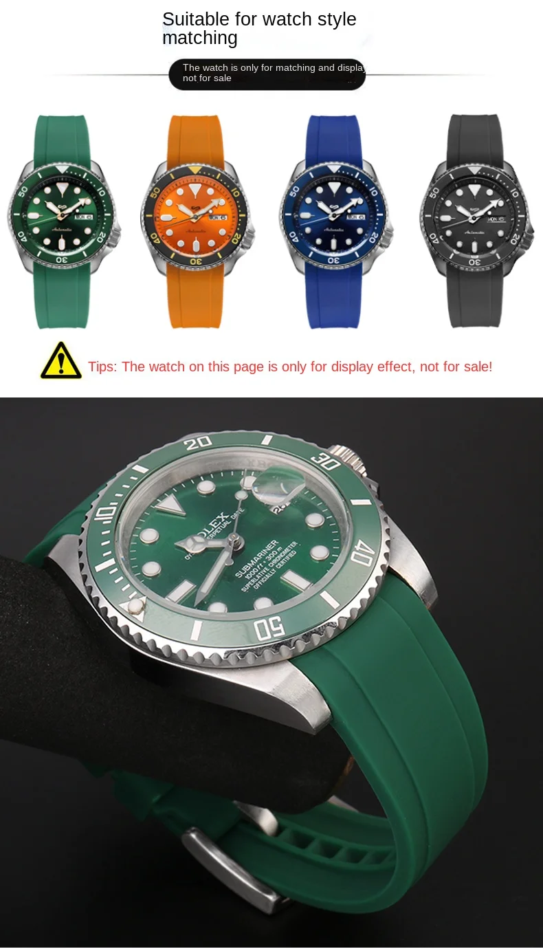 Curved End silicone rubber watch strap for men Rolex Water Ghost seiko citizen tissot 20MM 22MM sport Wristband Universal Belt