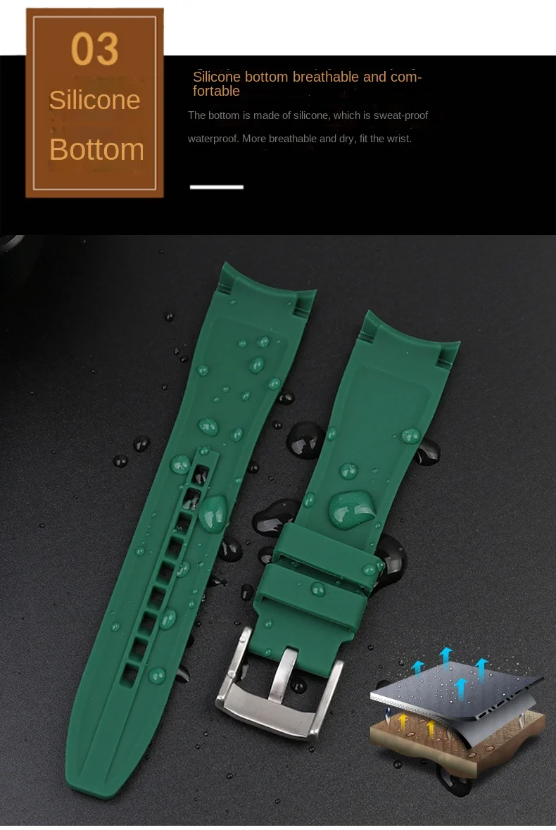 Curved End silicone rubber watch strap for men Rolex Water Ghost seiko citizen tissot 20MM 22MM sport Wristband Universal Belt