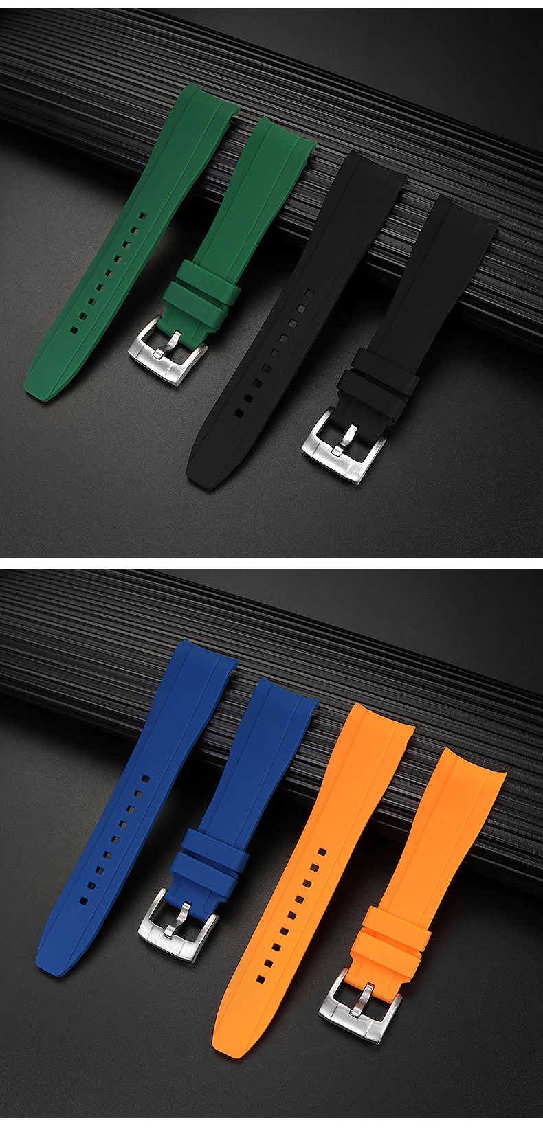 Curved End silicone rubber watch strap for men Rolex Water Ghost seiko citizen tissot 20MM 22MM sport Wristband Universal Belt
