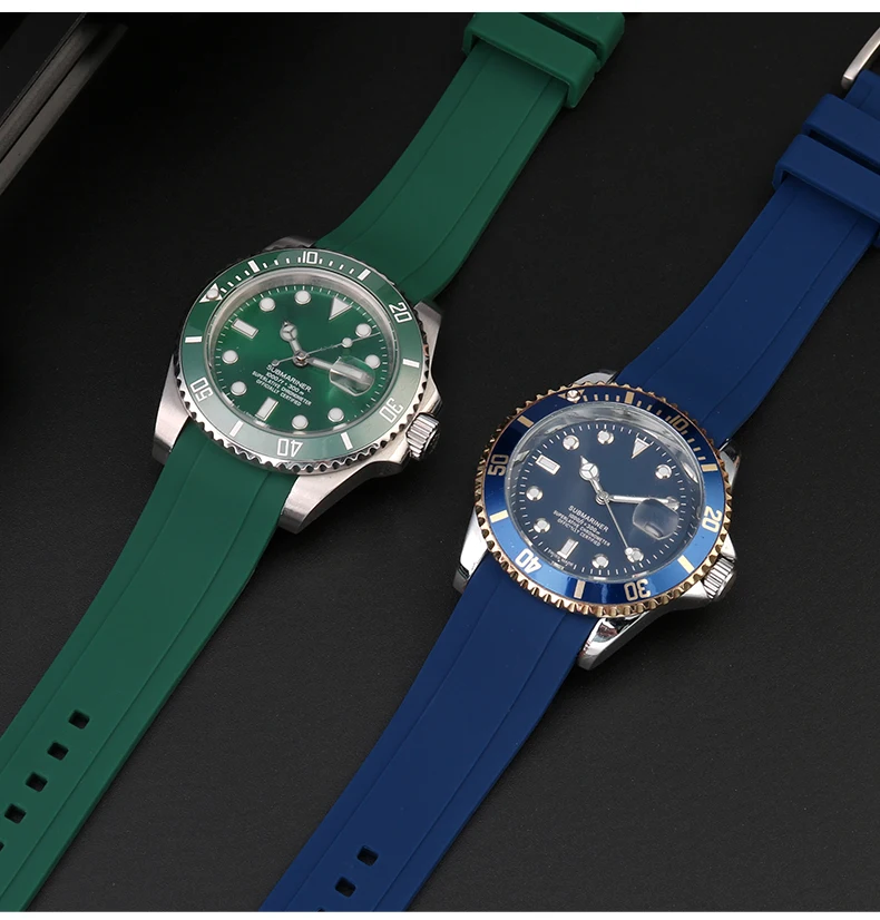 Curved End silicone rubber watch strap for men Rolex Water Ghost seiko citizen tissot 20MM 22MM sport Wristband Universal Belt
