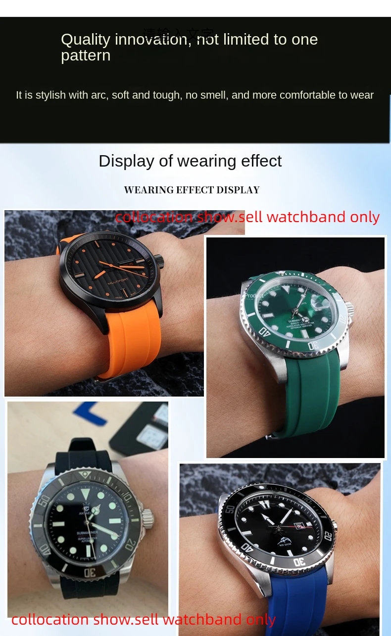 Curved End silicone rubber watch strap for men Rolex Water Ghost seiko citizen tissot 20MM 22MM sport Wristband Universal Belt