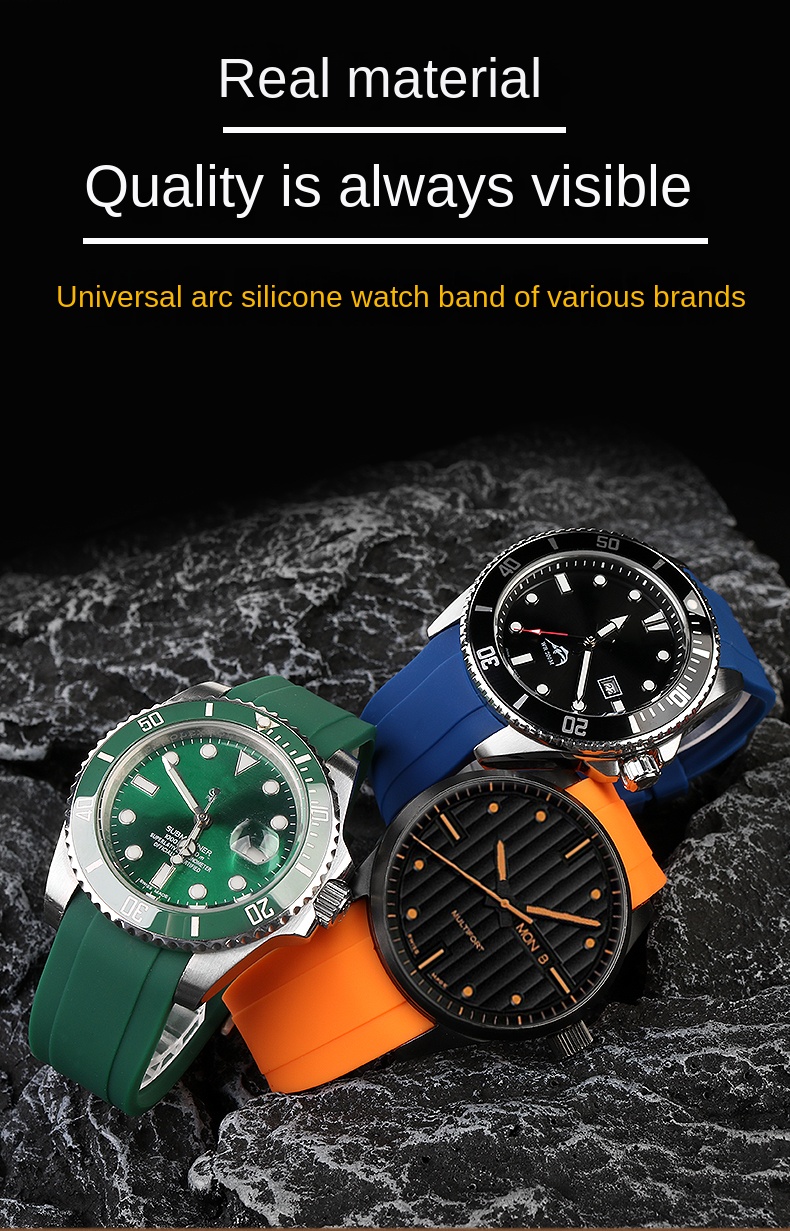 Curved End silicone rubber watch strap for men Rolex Water Ghost seiko citizen tissot 20MM 22MM sport Wristband Universal Belt
