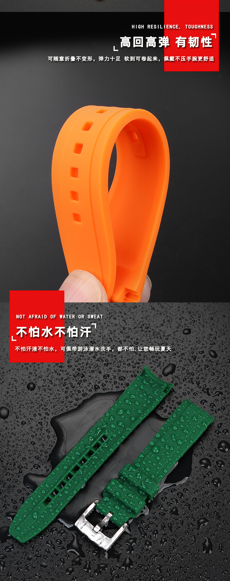 Curved End silicone rubber watch strap for men Rolex Water Ghost seiko citizen tissot 20MM 22MM sport Wristband Universal Belt