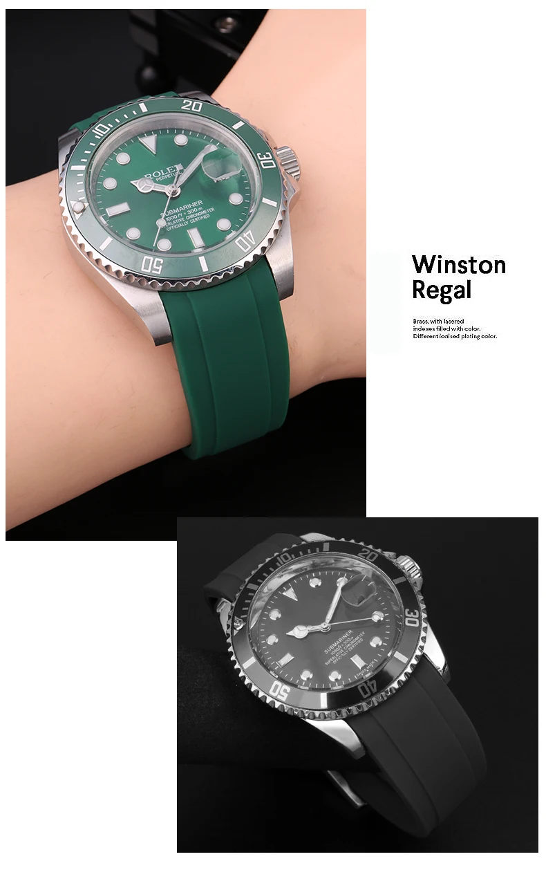 Curved End silicone rubber watch strap for men Rolex Water Ghost seiko citizen tissot 20MM 22MM sport Wristband Universal Belt