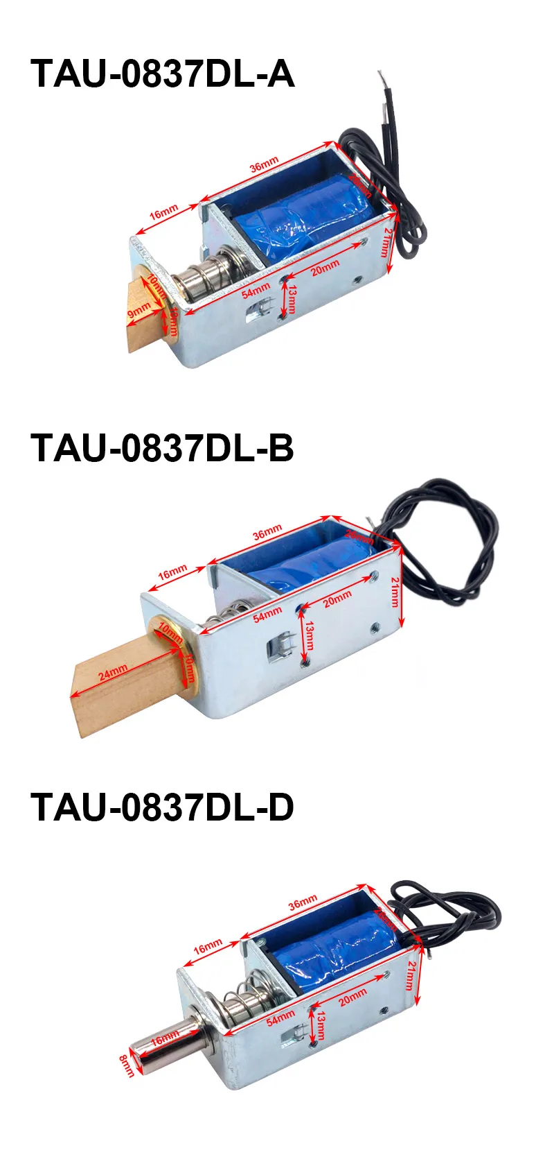 1Pc TAU-S0837DL DC 6V 12V 24V Electric Locks Electromagnet Stroke 10mm Magnetic Lock for the Cabinet Door Lock