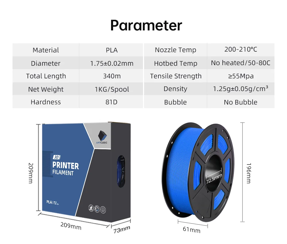 Anycubic PLA Filament 1.75mm 1kg/Roll for FDM 3D Printer Printing Plastic Consumables Material for Kobra 2 Neo Pro Max Plus