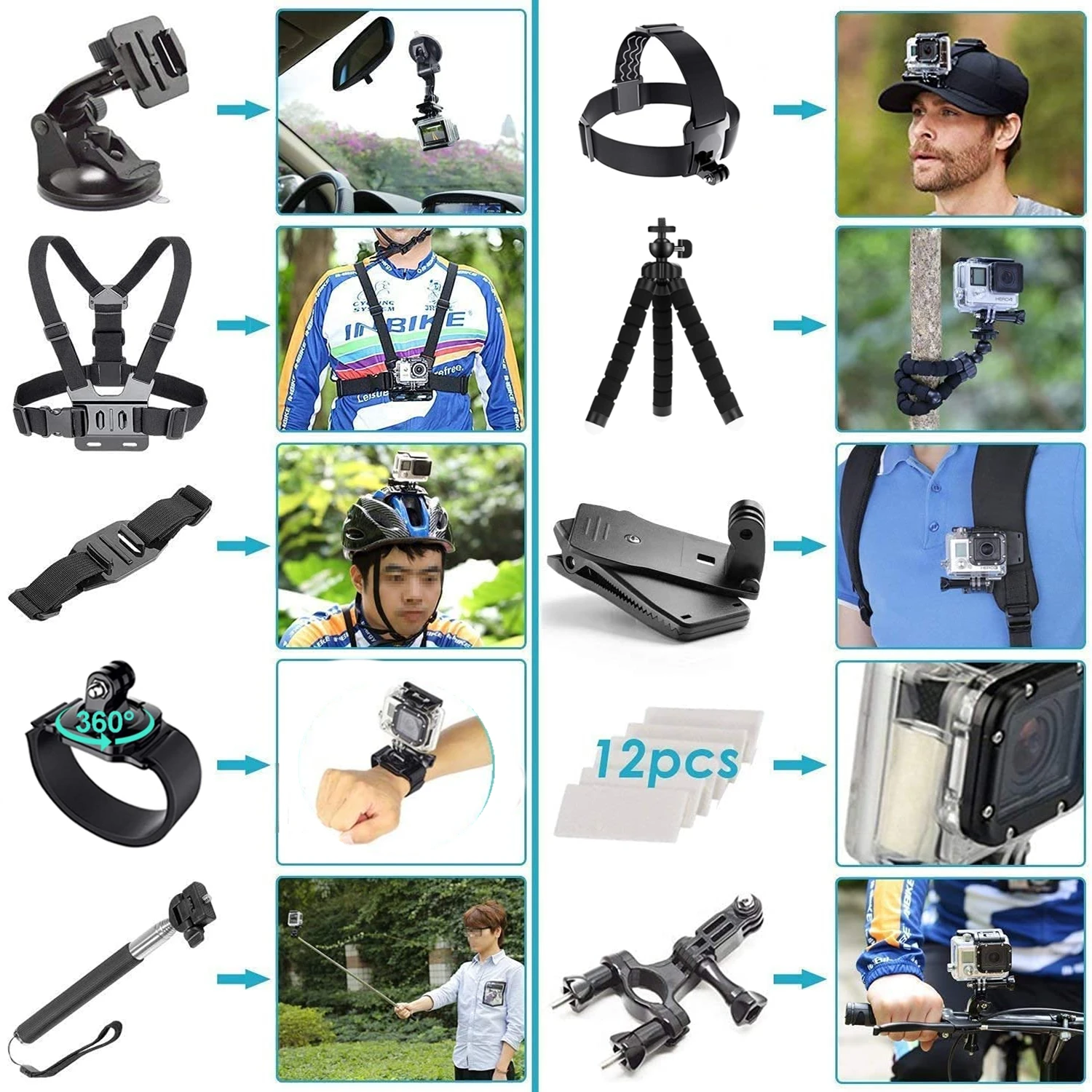 Action Camera Accessories For Gopro Hero 9 8 7 5 4 For Dji Osmo Action Backpack Suction Cup For Glass Mount 4k Case Helmet