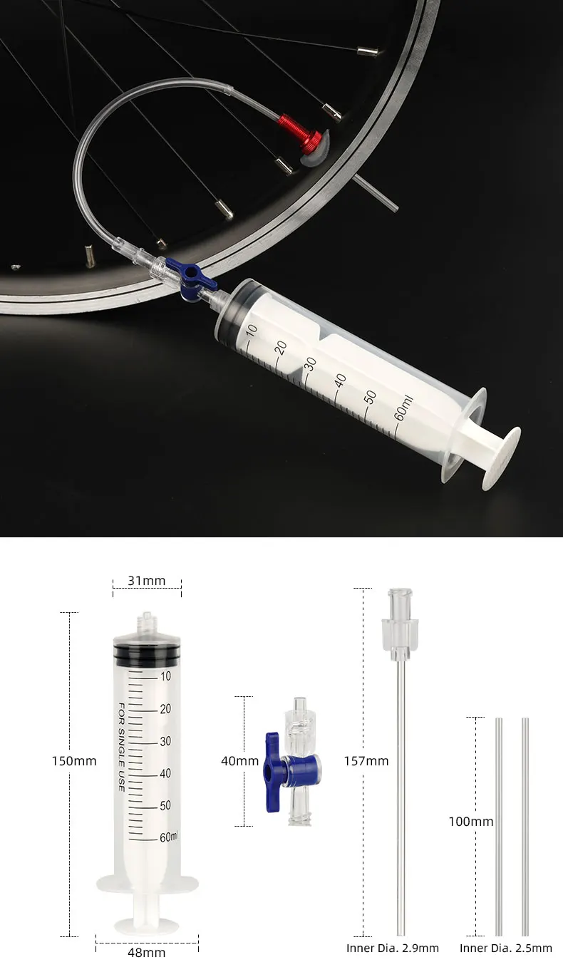 60ml Bicycle Tubeless Tire Sealant Injector MTB Road Bike Fluid Injection Tool Schrader/Presta Valve Tool Optional
