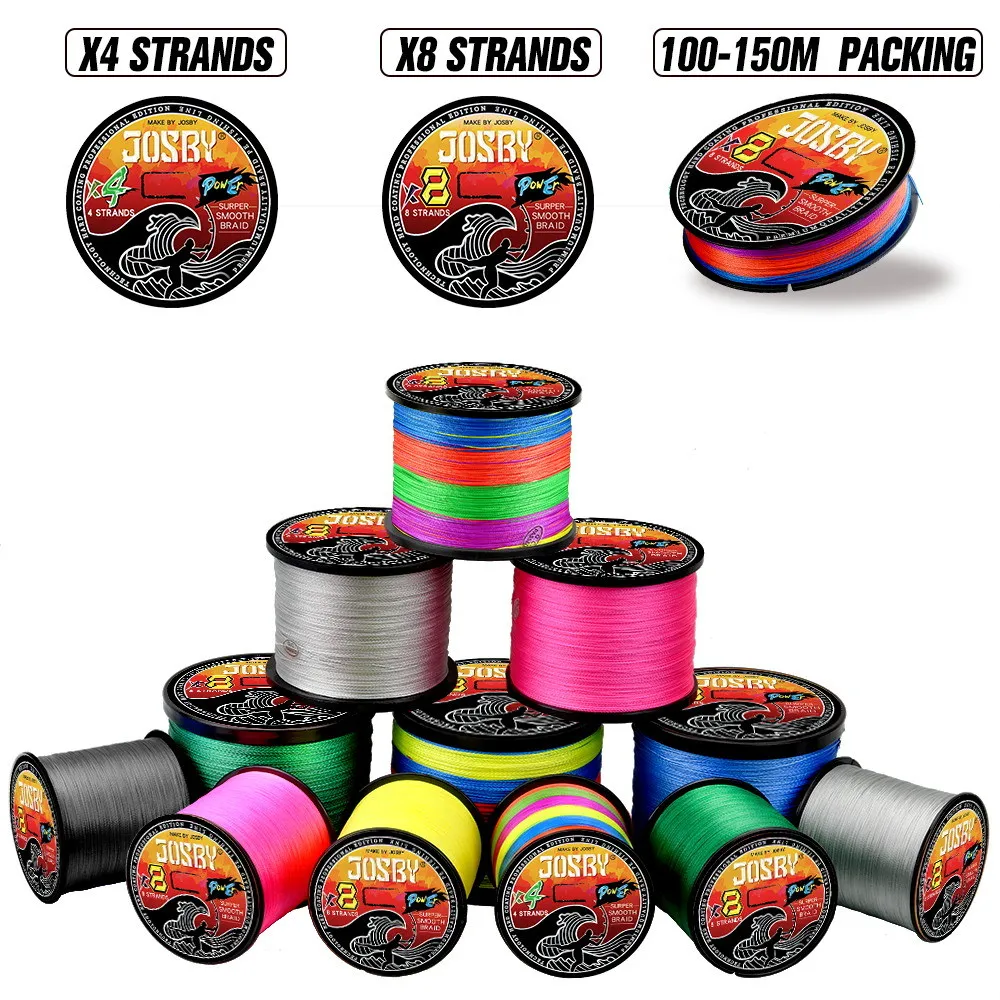 JOSBY 200M 300M 500M 1000M Multicolour 100% PE 8 Braided Wire 4 Strands Multifilament Japanese Fishing Line 10-90LB Weaves Cord