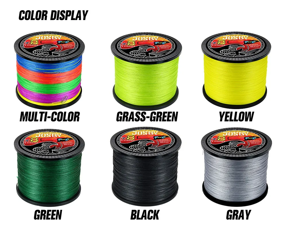 JOSBY 200M 300M 500M 1000M Multicolour 100% PE 8 Braided Wire 4 Strands Multifilament Japanese Fishing Line 10-90LB Weaves Cord