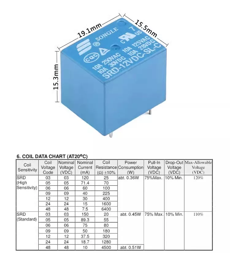 5PCS Relay SRD-03VDC-SL-C SRD-05VDC-SL-C SRD-24VDC-SL-C SRD-12VDC-SL-C 3V 5V 6V 9V 12V 24V 48V 10A 250VAC 5PIN Relays Relais