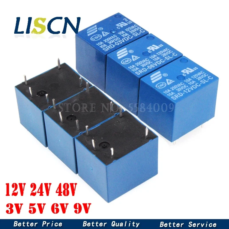 5PCS Relay SRD-03VDC-SL-C SRD-05VDC-SL-C SRD-24VDC-SL-C SRD-12VDC-SL-C 3V 5V 6V 9V 12V 24V 48V 10A 250VAC 5PIN Relays Relais