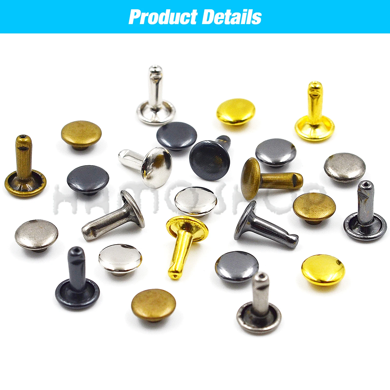 100Sets 5-15mm Metal Double Cap Rivets Stud Round Nail Rivet For Leathercraft Accessories Repair Shoes Bag Belt Clothing Garment