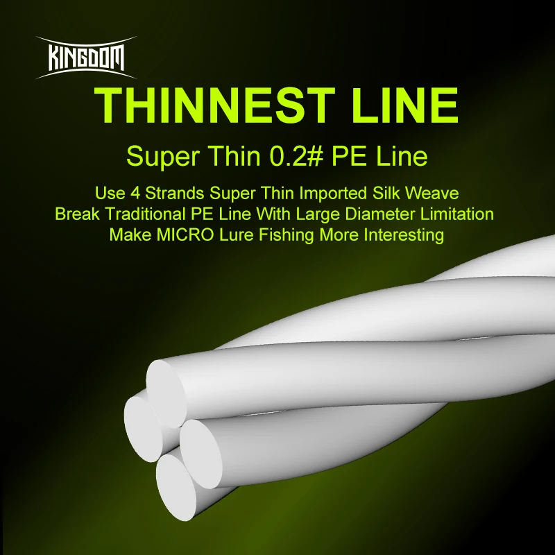 Kingdom THINNEST LINE Super Thin 0.2# 0.4# 0.6# 9 12LB Fishing PE Line 4 Braideds Multifilament Fishing Line For Carp Fishing