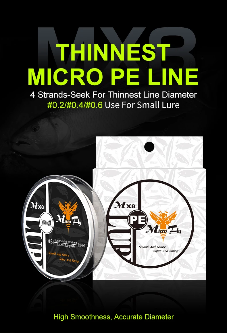 Kingdom THINNEST LINE Super Thin 0.2# 0.4# 0.6# 9 12LB Fishing PE Line 4 Braideds Multifilament Fishing Line For Carp Fishing