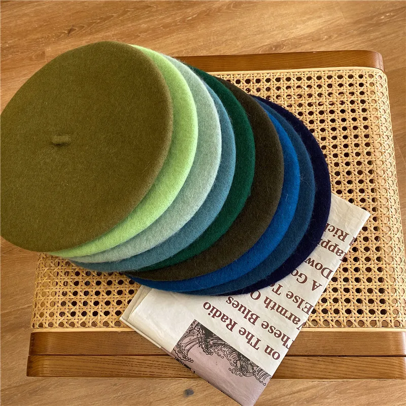 Thick Warm Wool Woolen Beret Hat 70g Weight Girl Women Casual Vintage Round Artist Pumpkin Hat Caps Gorros