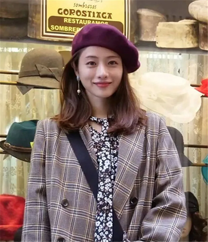 Thick Warm Wool Woolen Beret Hat 70g Weight Girl Women Casual Vintage Round Artist Pumpkin Hat Caps Gorros