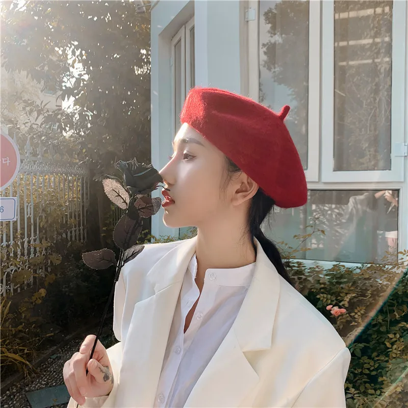 Thick Warm Wool Woolen Beret Hat 70g Weight Girl Women Casual Vintage Round Artist Pumpkin Hat Caps Gorros