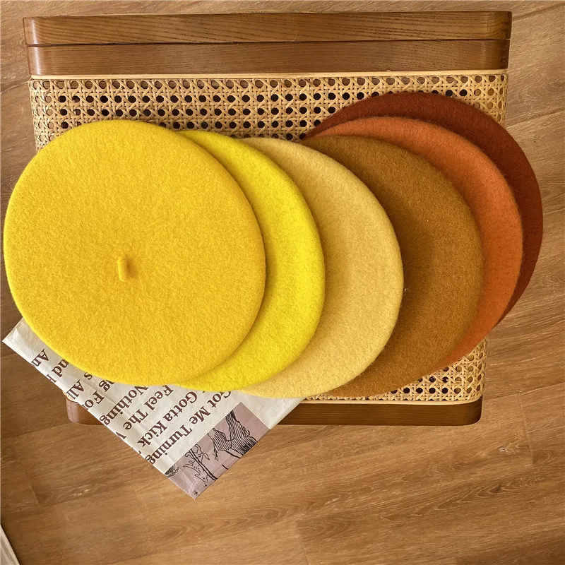 Thick Warm Wool Woolen Beret Hat 70g Weight Girl Women Casual Vintage Round Artist Pumpkin Hat Caps Gorros