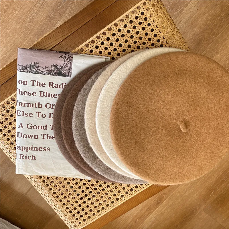 Thick Warm Wool Woolen Beret Hat 70g Weight Girl Women Casual Vintage Round Artist Pumpkin Hat Caps Gorros