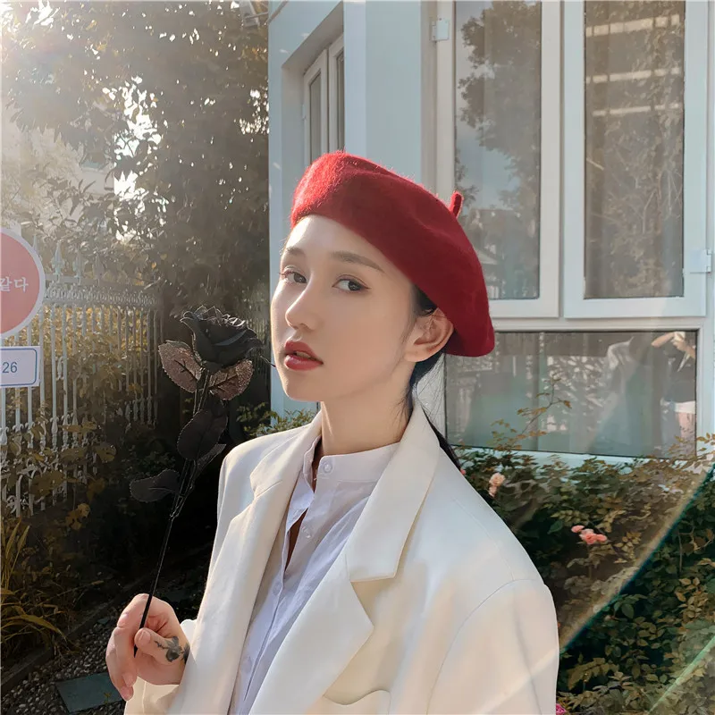 Thick Warm Wool Woolen Beret Hat 70g Weight Girl Women Casual Vintage Round Artist Pumpkin Hat Caps Gorros