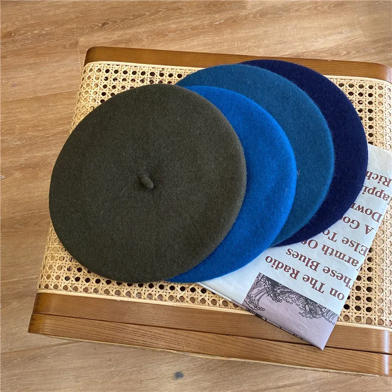 Thick Warm Wool Woolen Beret Hat 70g Weight Girl Women Casual Vintage Round Artist Pumpkin Hat Caps Gorros