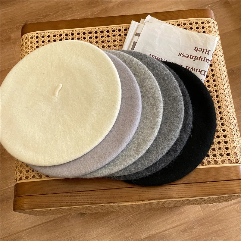 Thick Warm Wool Woolen Beret Hat 70g Weight Girl Women Casual Vintage Round Artist Pumpkin Hat Caps Gorros