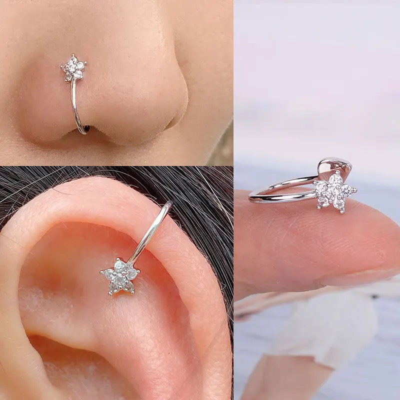 1Pcs New Crystal Zircon Butterfly Clip On Nose Ring Flower Fake Nose Piercing Clip On Earrings Nose Clip Fake Piercing Jewelry