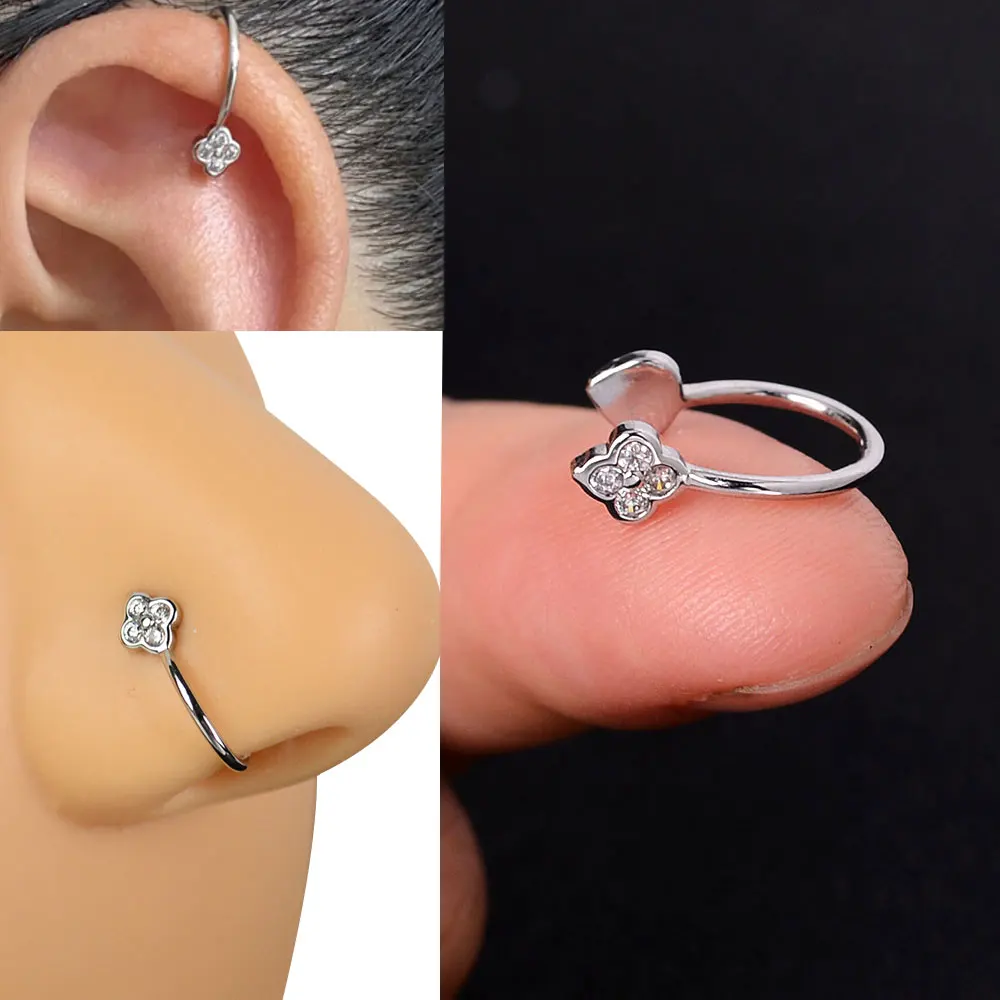 1Pcs New Crystal Zircon Butterfly Clip On Nose Ring Flower Fake Nose Piercing Clip On Earrings Nose Clip Fake Piercing Jewelry