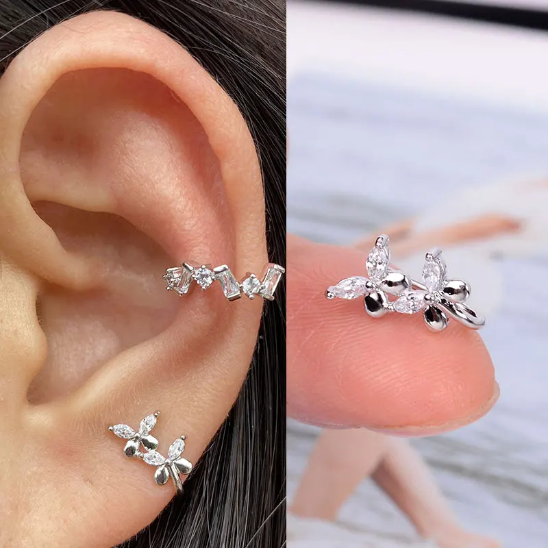 1Pcs New Crystal Zircon Butterfly Clip On Nose Ring Flower Fake Nose Piercing Clip On Earrings Nose Clip Fake Piercing Jewelry