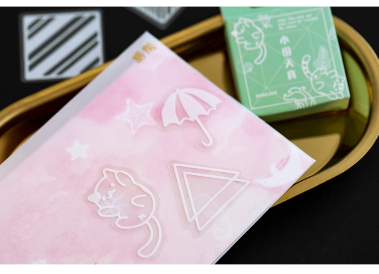JIANWU 50 Pcs Cute Transparent PET Stickers Aesthetic DIY Shaped Lace Decoration Scrapbooking Diary Stickers Kawaii Stationery