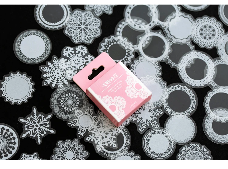 JIANWU 50 Pcs Cute Transparent PET Stickers Aesthetic DIY Shaped Lace Decoration Scrapbooking Diary Stickers Kawaii Stationery