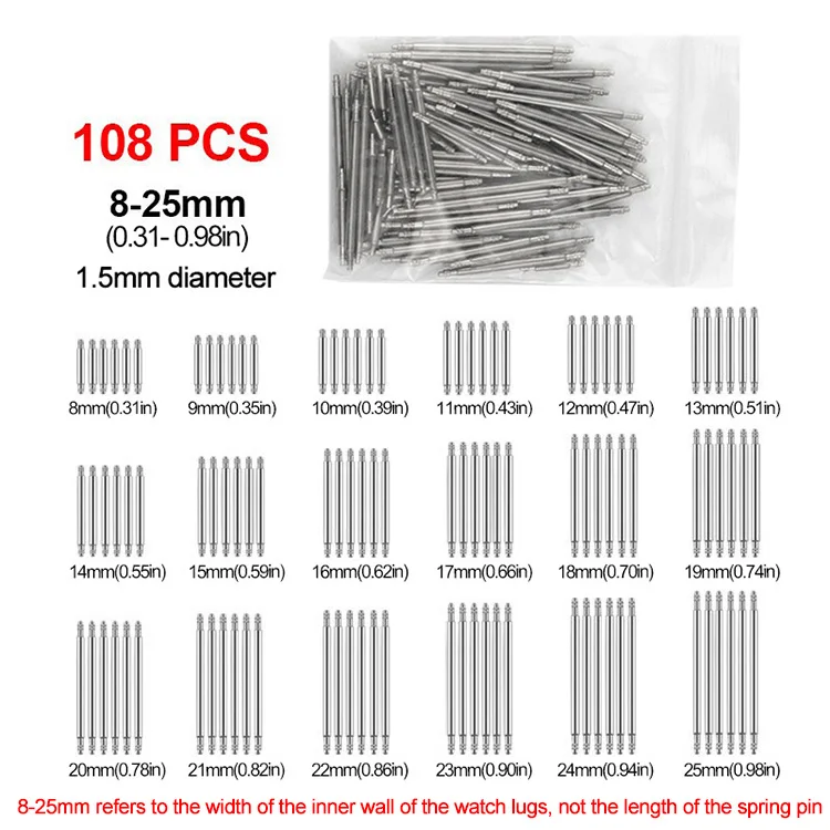 8-25mm Watch Band Strap Barrette Link Pins Watch Repair Link Pins Tool Set Professional Tool Accessories