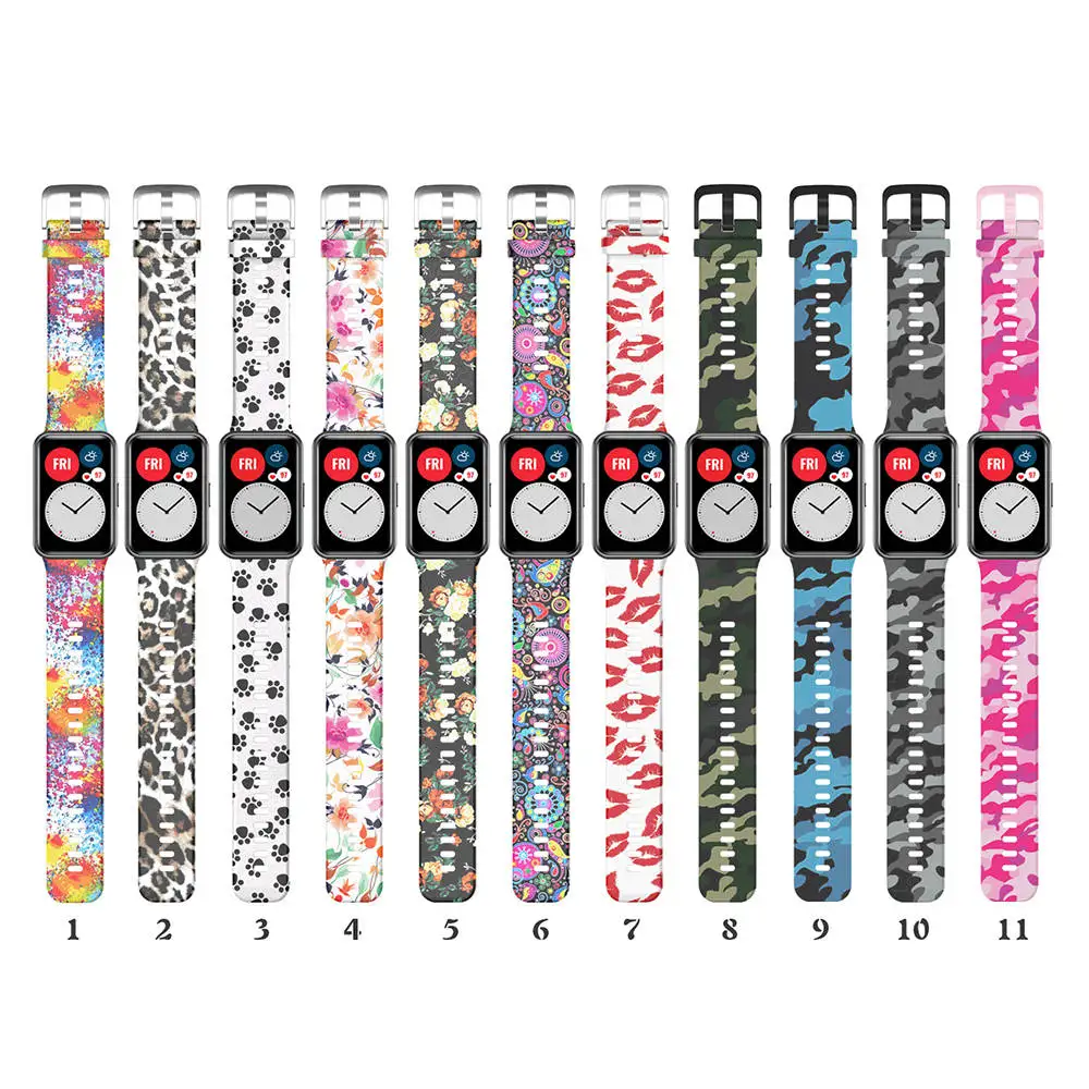 Sport Silicone Watchband For Huawei Watch Fit Strap Original SmarwatchWriststrap Belt Bracelet Printing Accessories with tool
