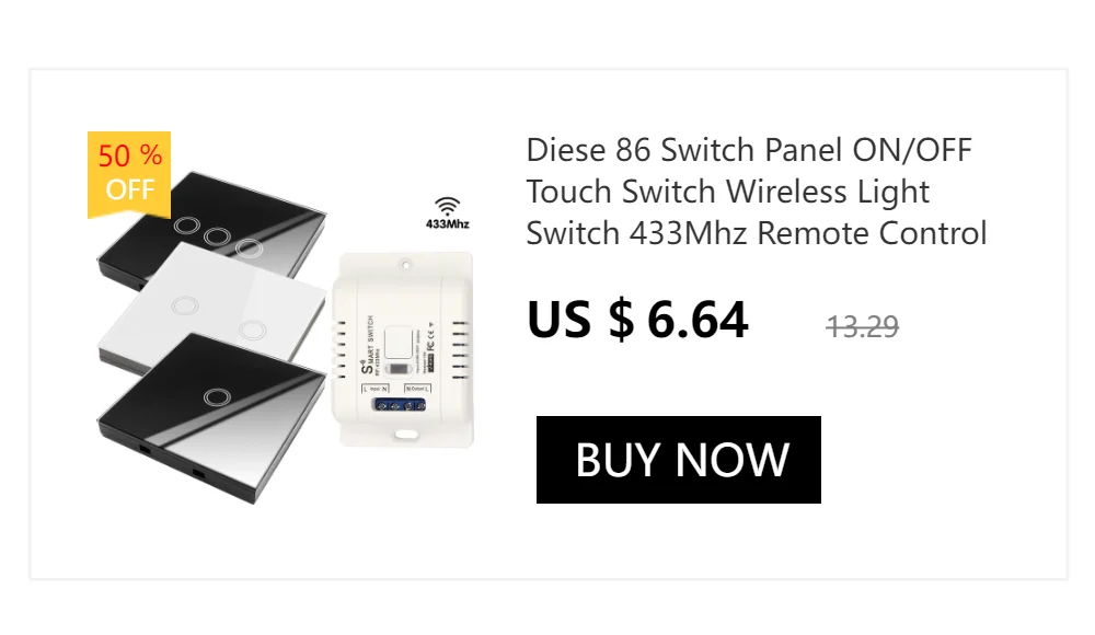 Diese 86 Switch Panel ON/OFF Touch Switch Wireless Light Switch 433Mhz Remote Control ,AC 85V~240V 10A Interruptor for Lighting