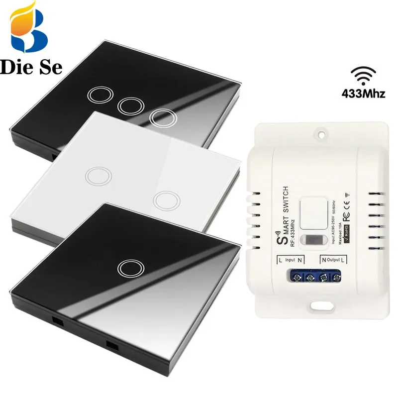 Diese 86 Switch Panel ON/OFF Touch Switch Wireless Light Switch 433Mhz Remote Control ,AC 85V~240V 10A Interruptor for Lighting